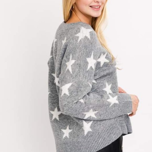 NWT Gilli Oversized Soft Gray White Star Pullover Sweater sz 2X - Picture 2 of 4